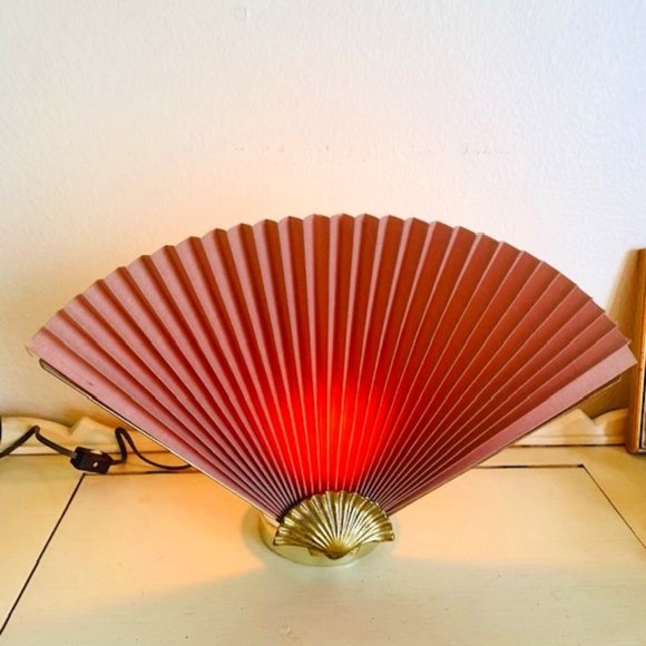 Vintage Accordion Fan Table Lamp  Mid Century, Gold, Yellow, Hand Fan - Picture 1 of 11